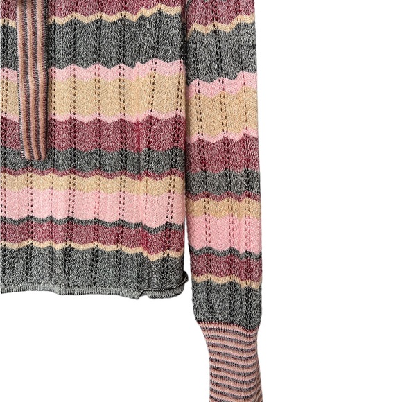 Vintage Cache Boho Large Multicolor Metallic Tie Neck Sweater Striped Chevron. - Picture 3 of 9